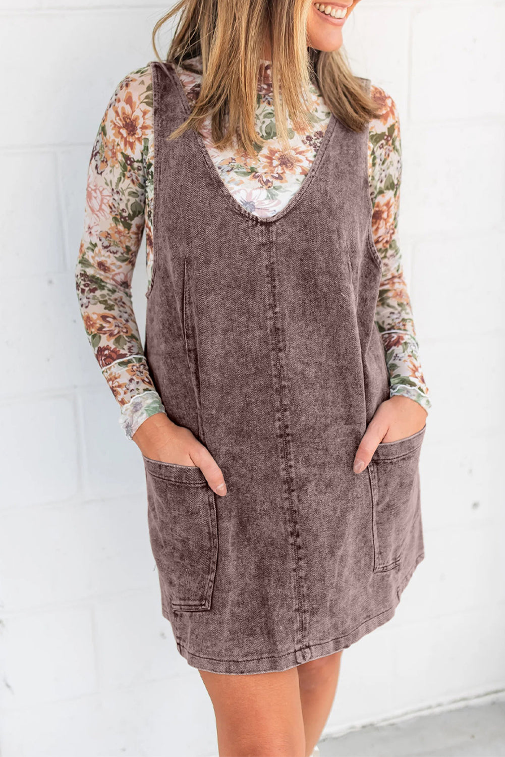 Mocha Wash Twill Overall Dress