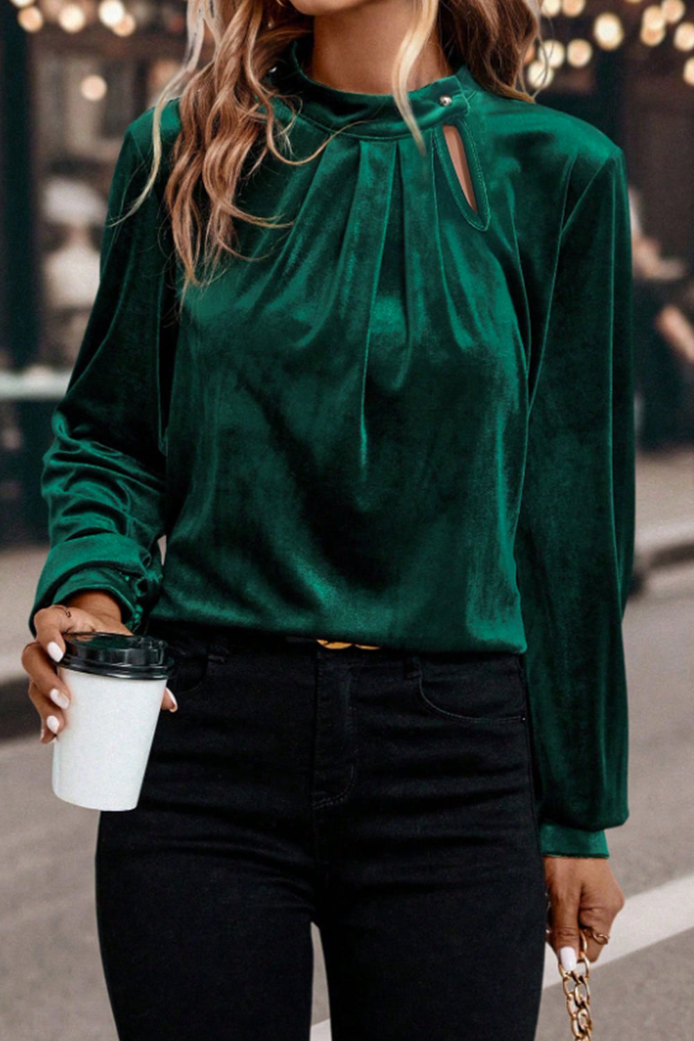 Emerald Allure Velvet Blouse