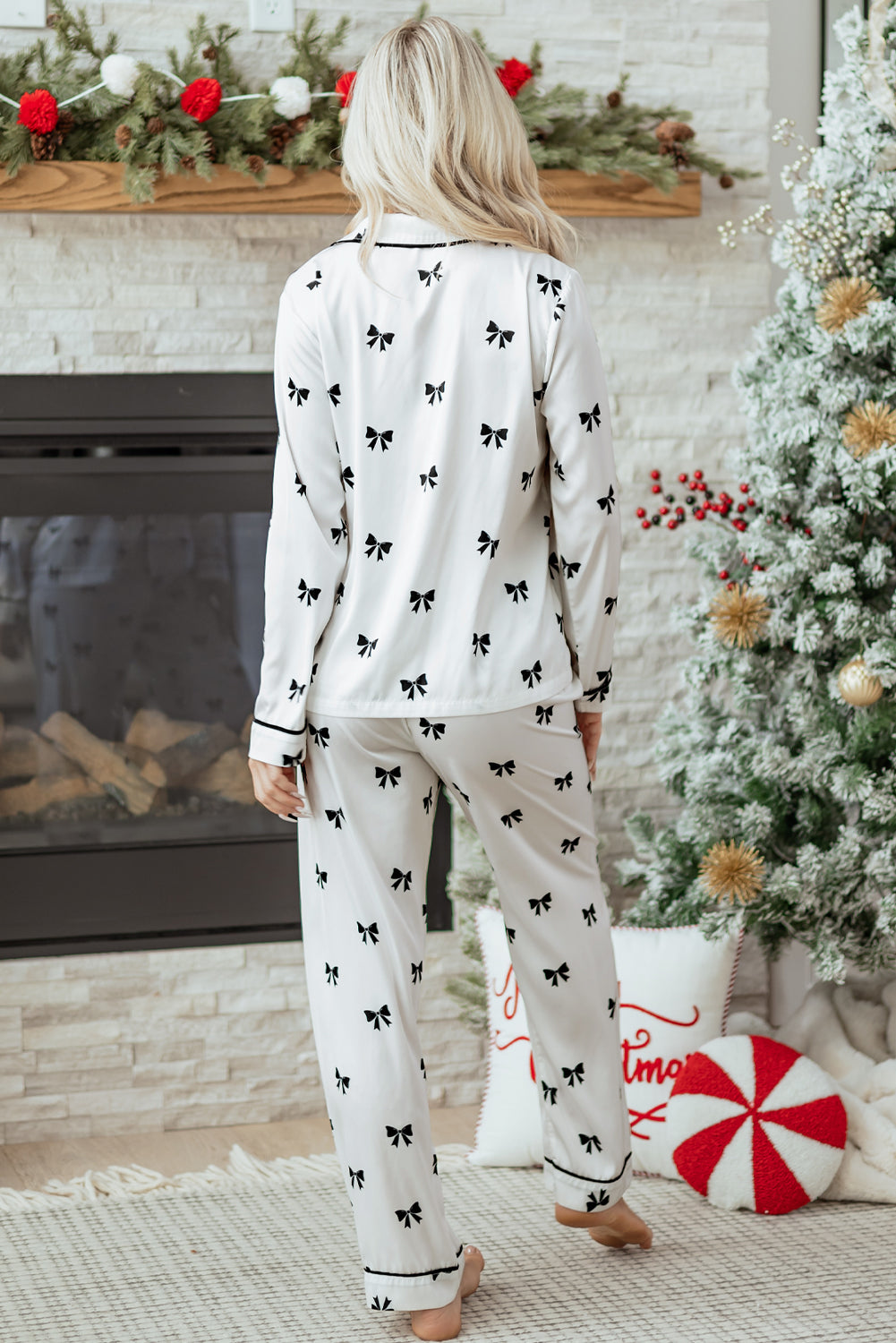 Midnight Bow Satin Pajama Set