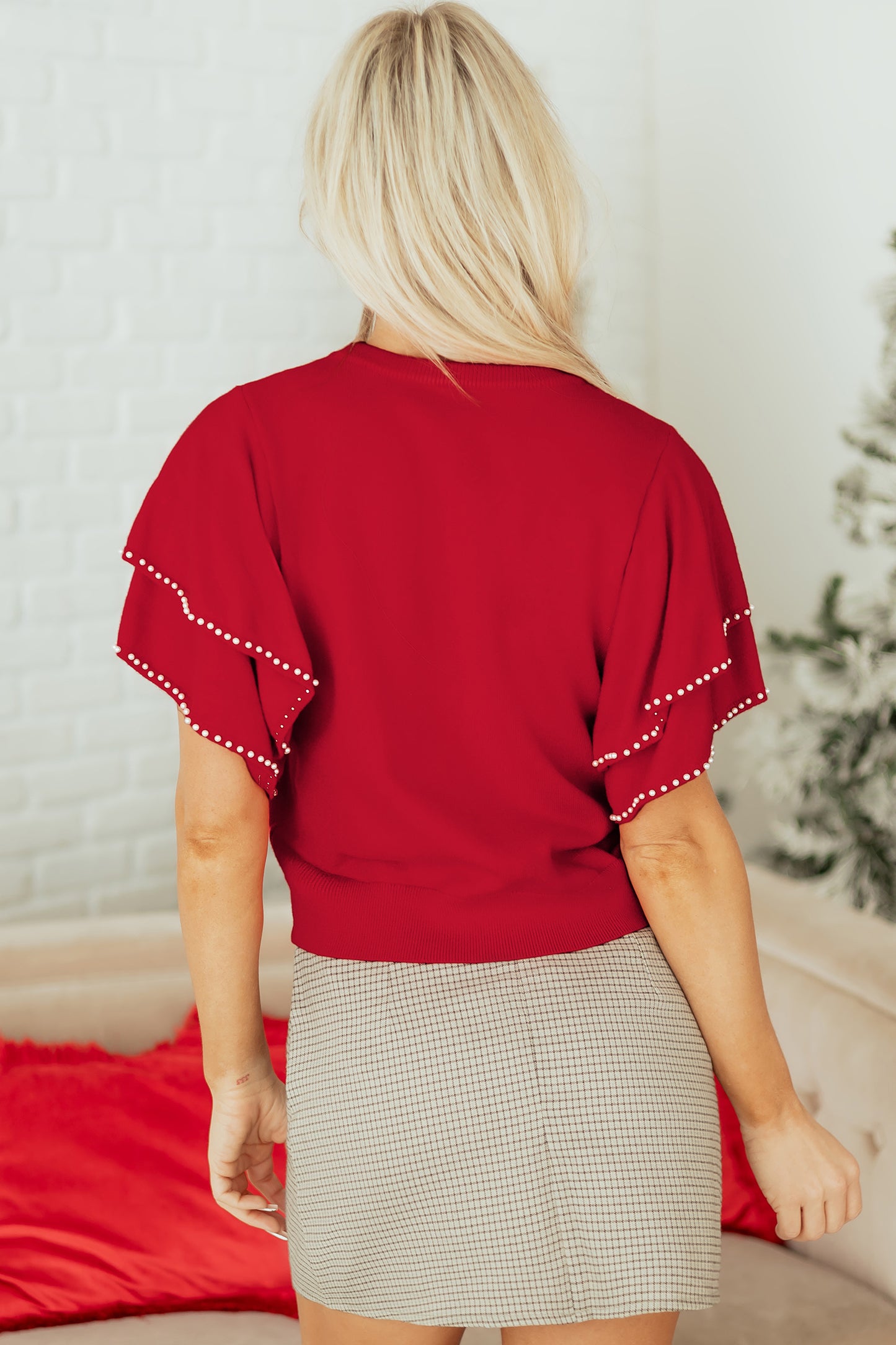 Scarlet Pearl Ruffle Sweater