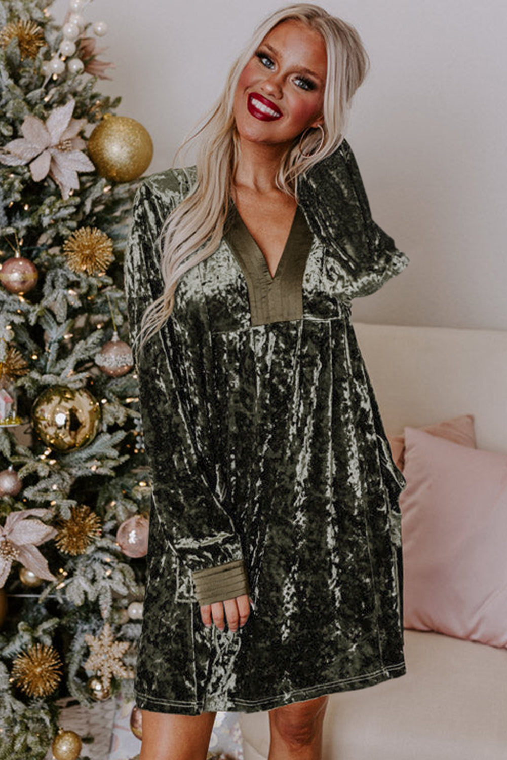 Olive Luxe Velvet Dress