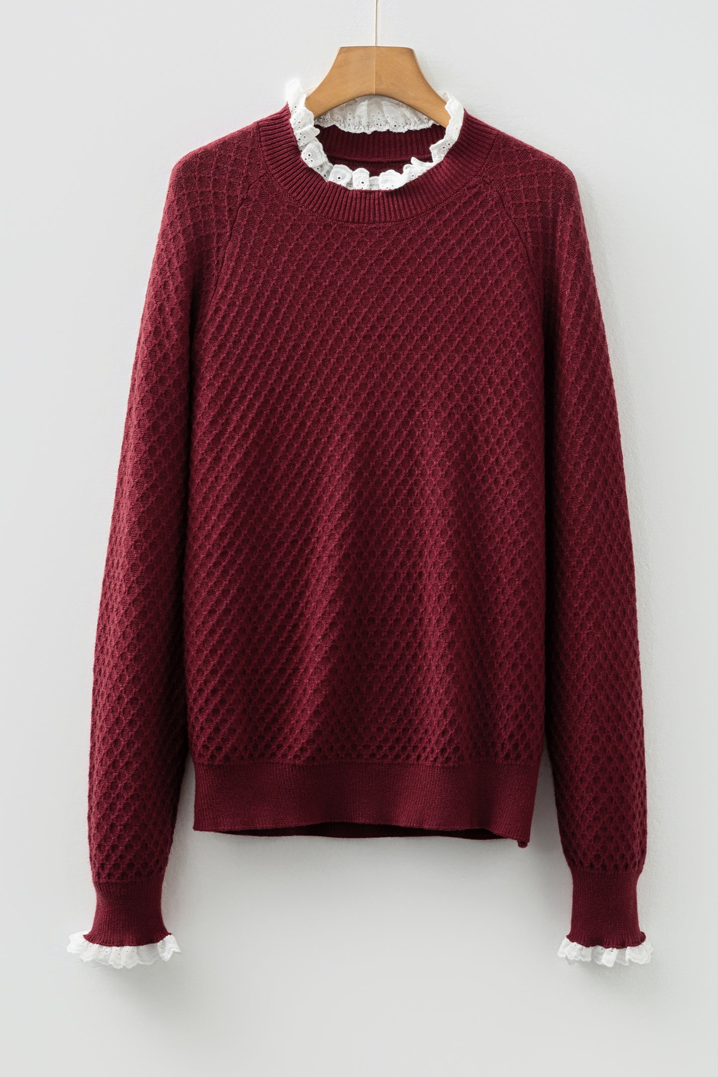 Crimson Lace Trim Sweater