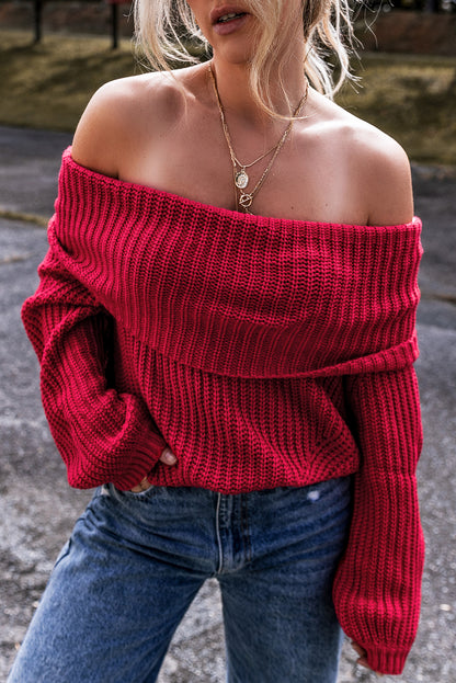 Scarlet Whisper Off-Shoulder Sweater