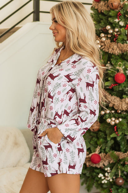 Festive Reindeer Satin Pajama Set