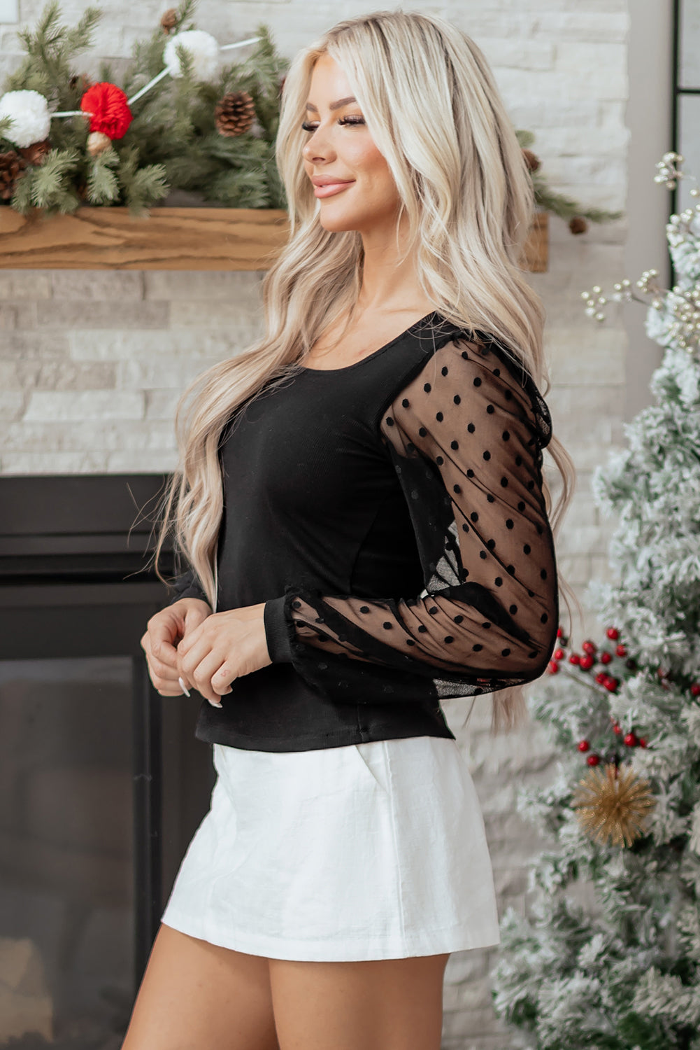Midnight Polka Mesh Top
