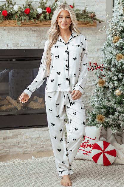 Midnight Bow Satin Pajama Set
