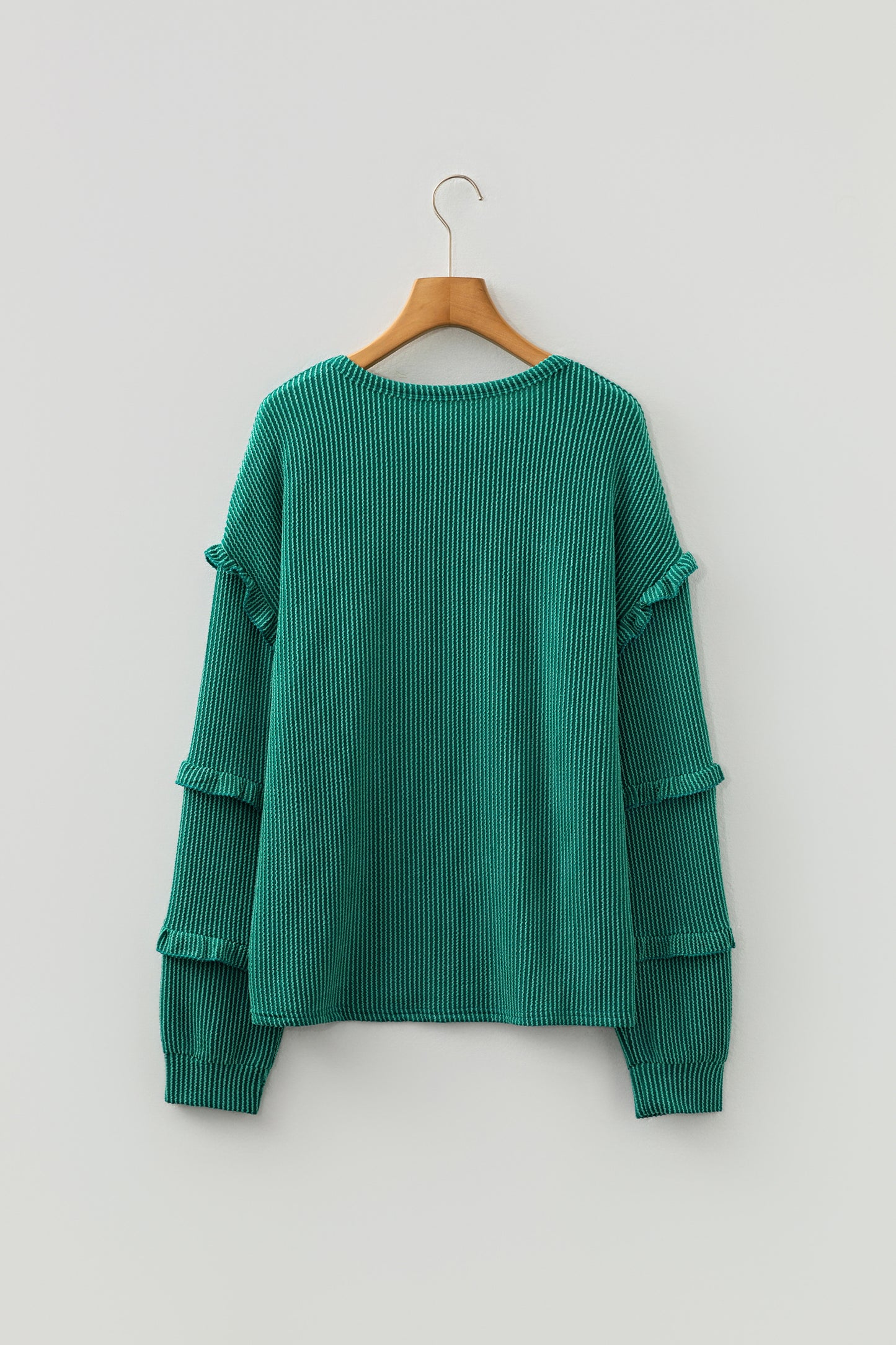 Emerald Whisper Ruffle Knit Top