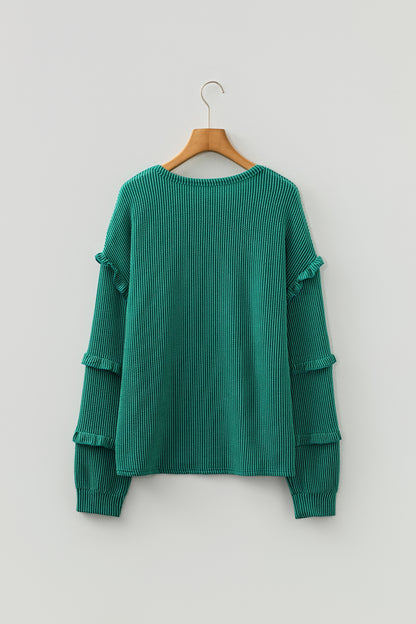 Emerald Whisper Ruffle Knit Top