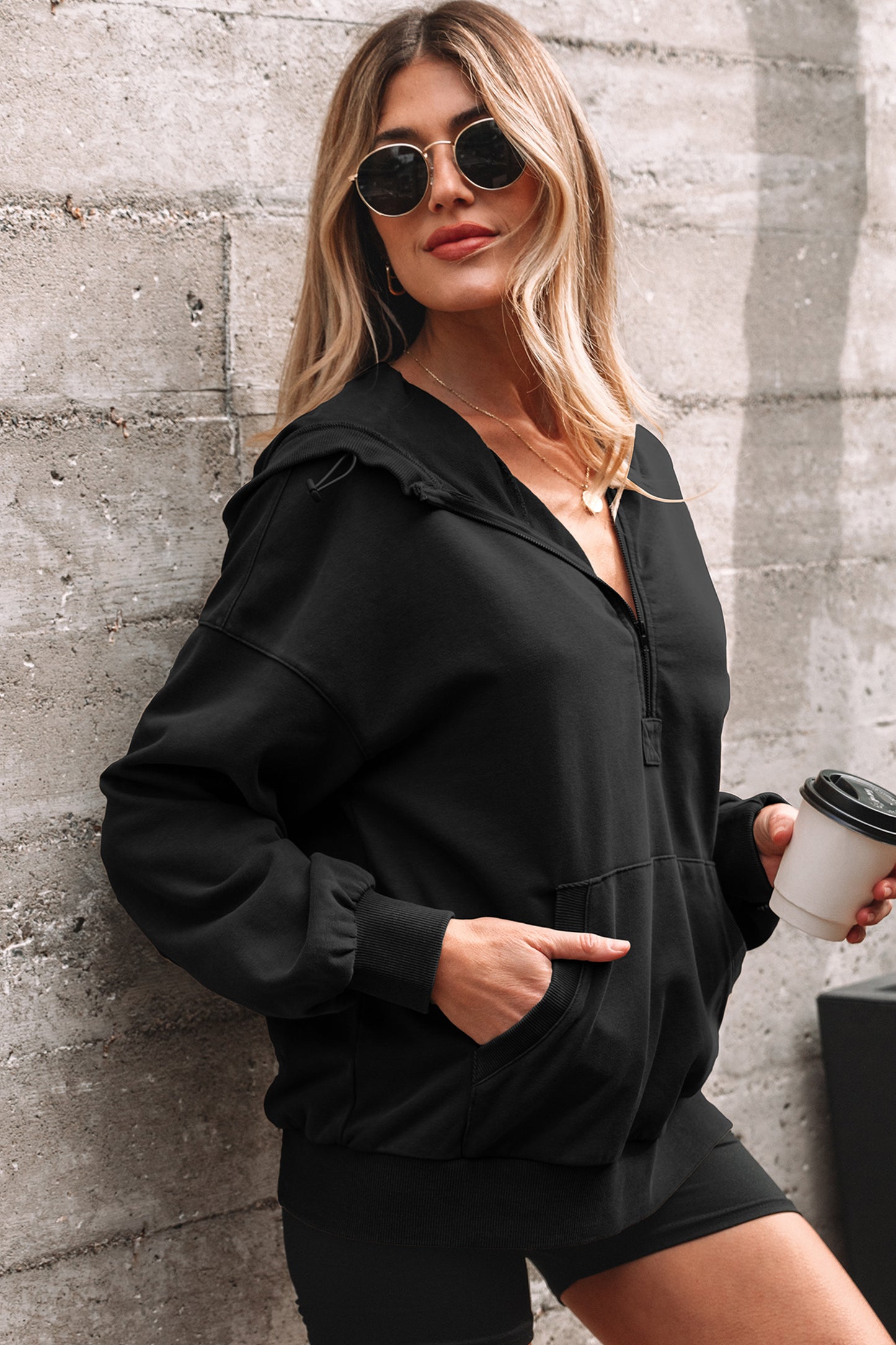 Onyx Mineral Wash Half-Zip Hoodie