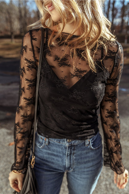 Sheer Lace Long Sleeve Top