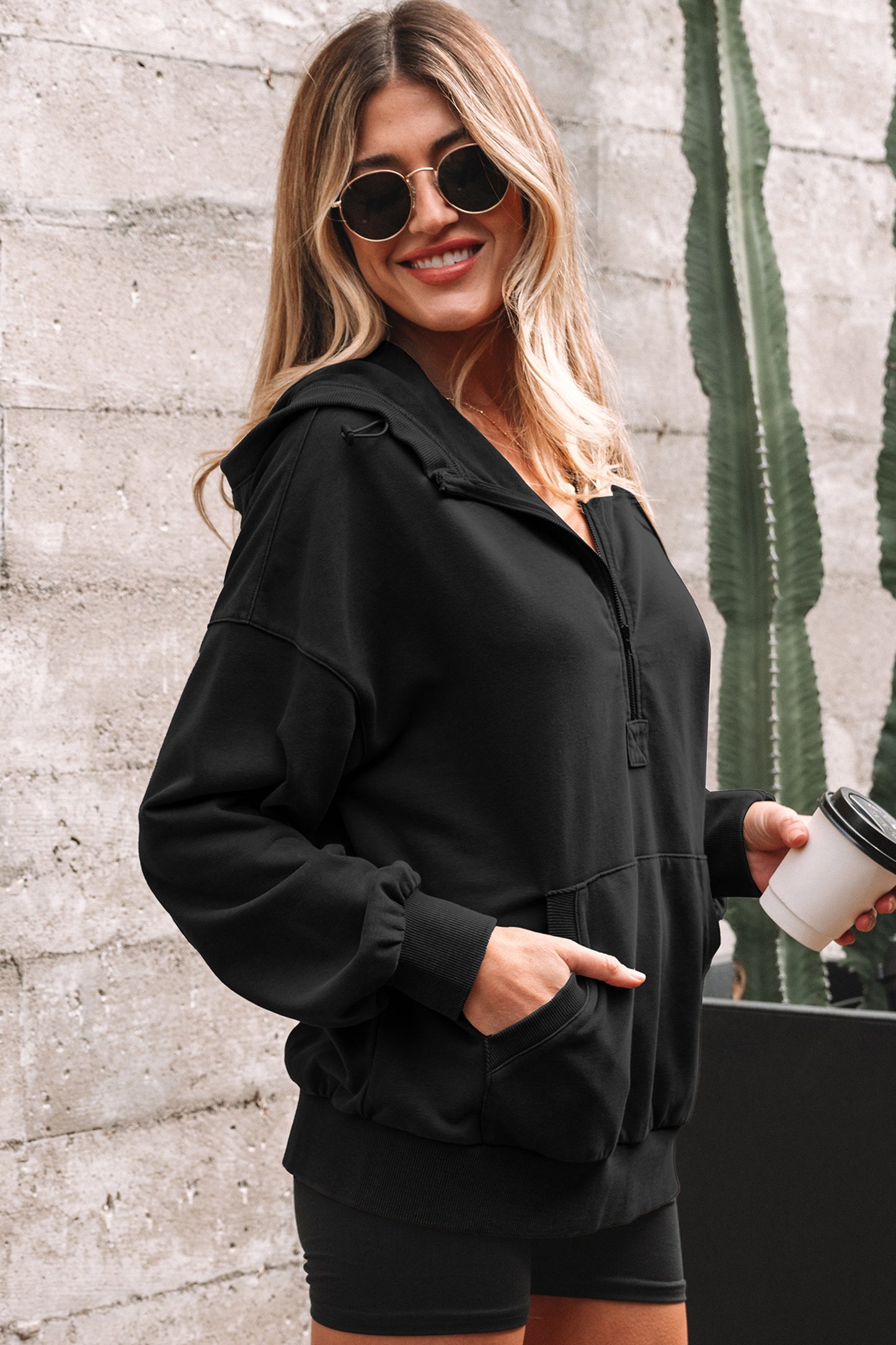 Onyx Mineral Wash Half-Zip Hoodie