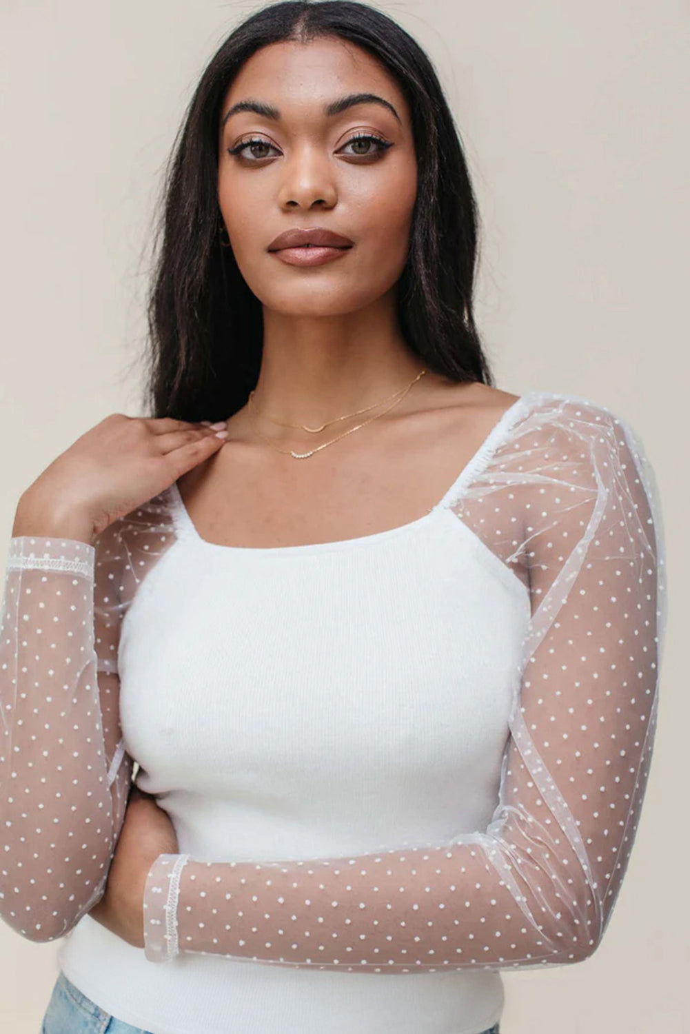 Dreamy Swiss Dot Mesh Top