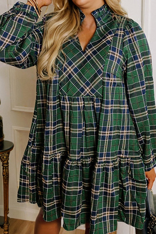 Evergreen Plaid Tiered Mini Dress