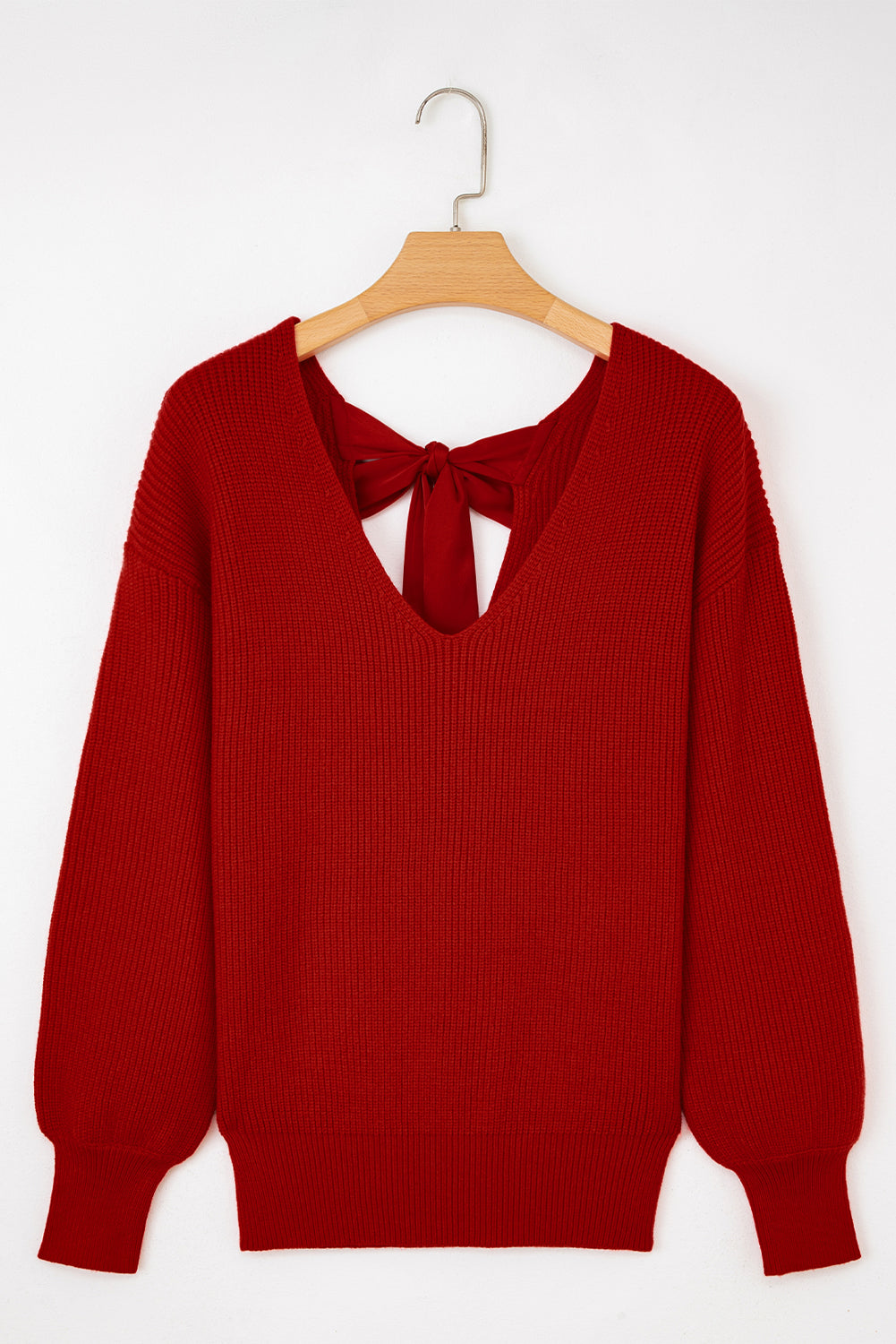 Scarlet Bow-Back Lantern Sleeve Sweater