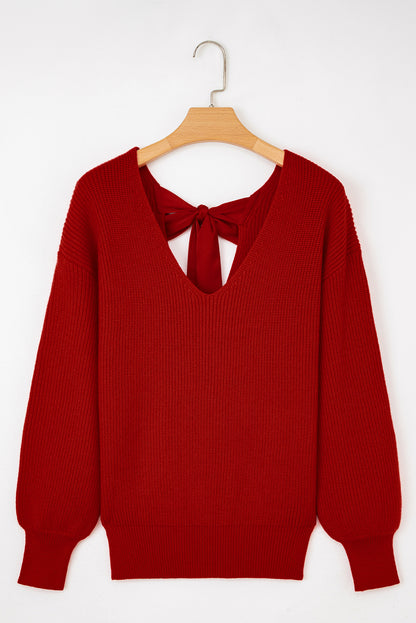 Scarlet Bow-Back Lantern Sleeve Sweater