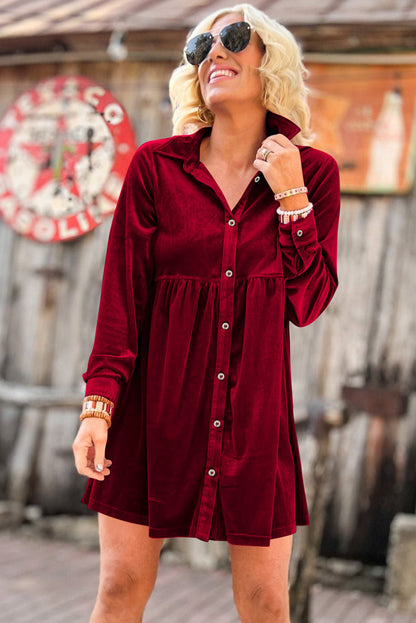 Cranberry Velvet Shirt Dress