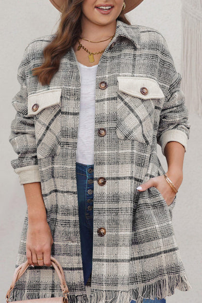 Boho Fringe Plaid Tweed Shacket