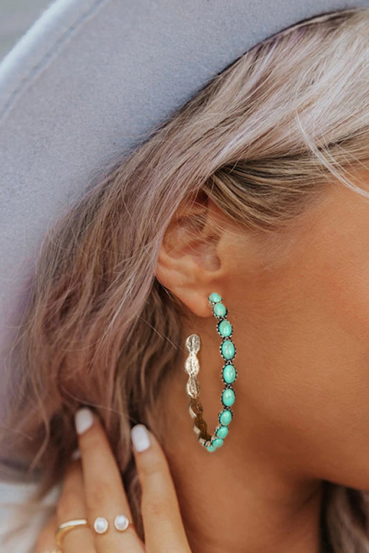 Blue Gem Hoop Earrings