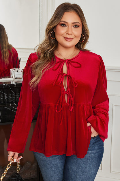 Velvet Ember Tie-Front Blouse