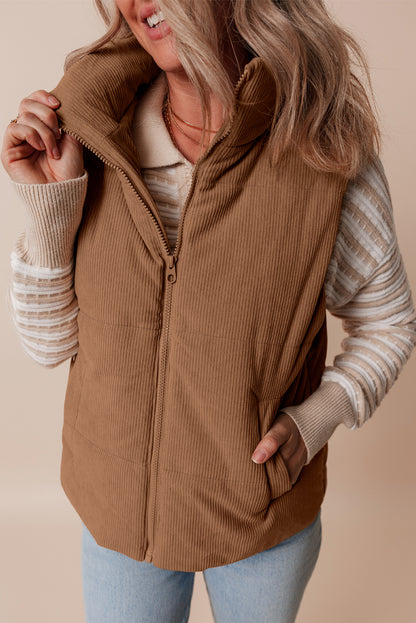 Caramel Cord Puffer Vest