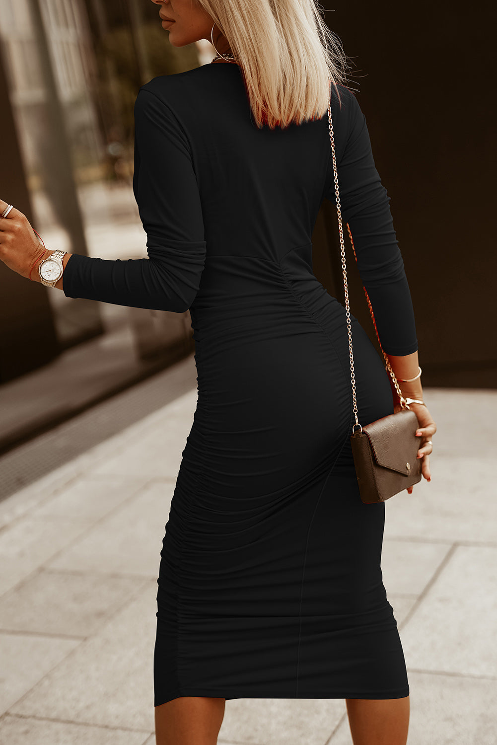 Midnight Muse Ruched Midi Dress