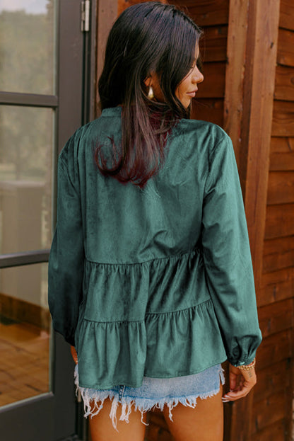 Cranberry Corduroy Tiered Blouse