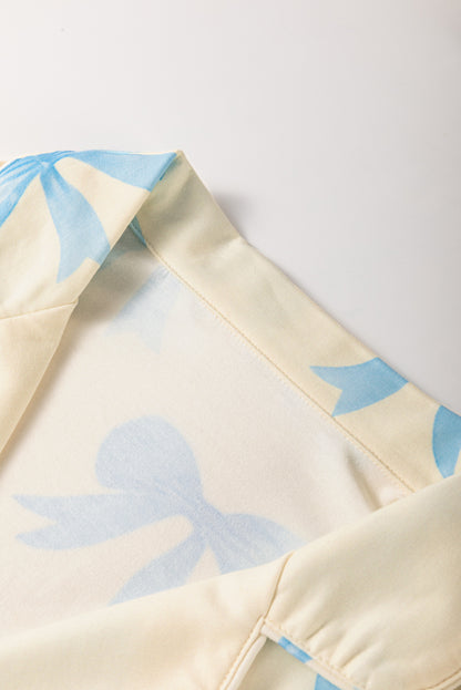 Blue Bow Satin Pajama Set