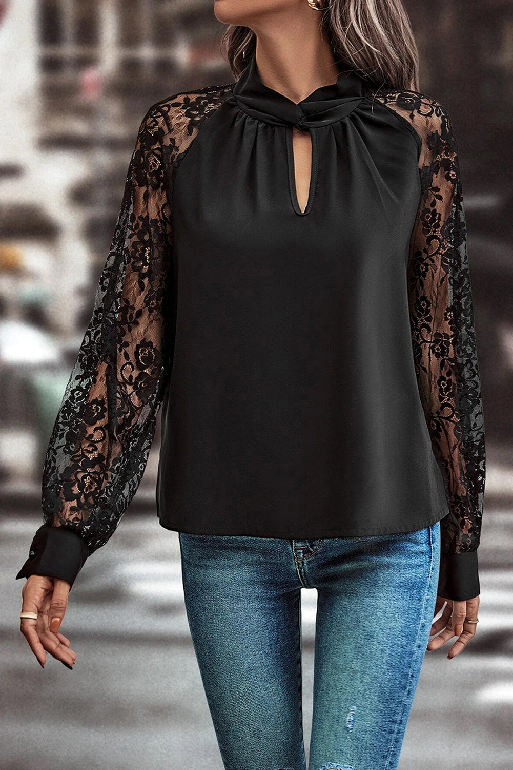 Lace Whisper Keyhole Blouse