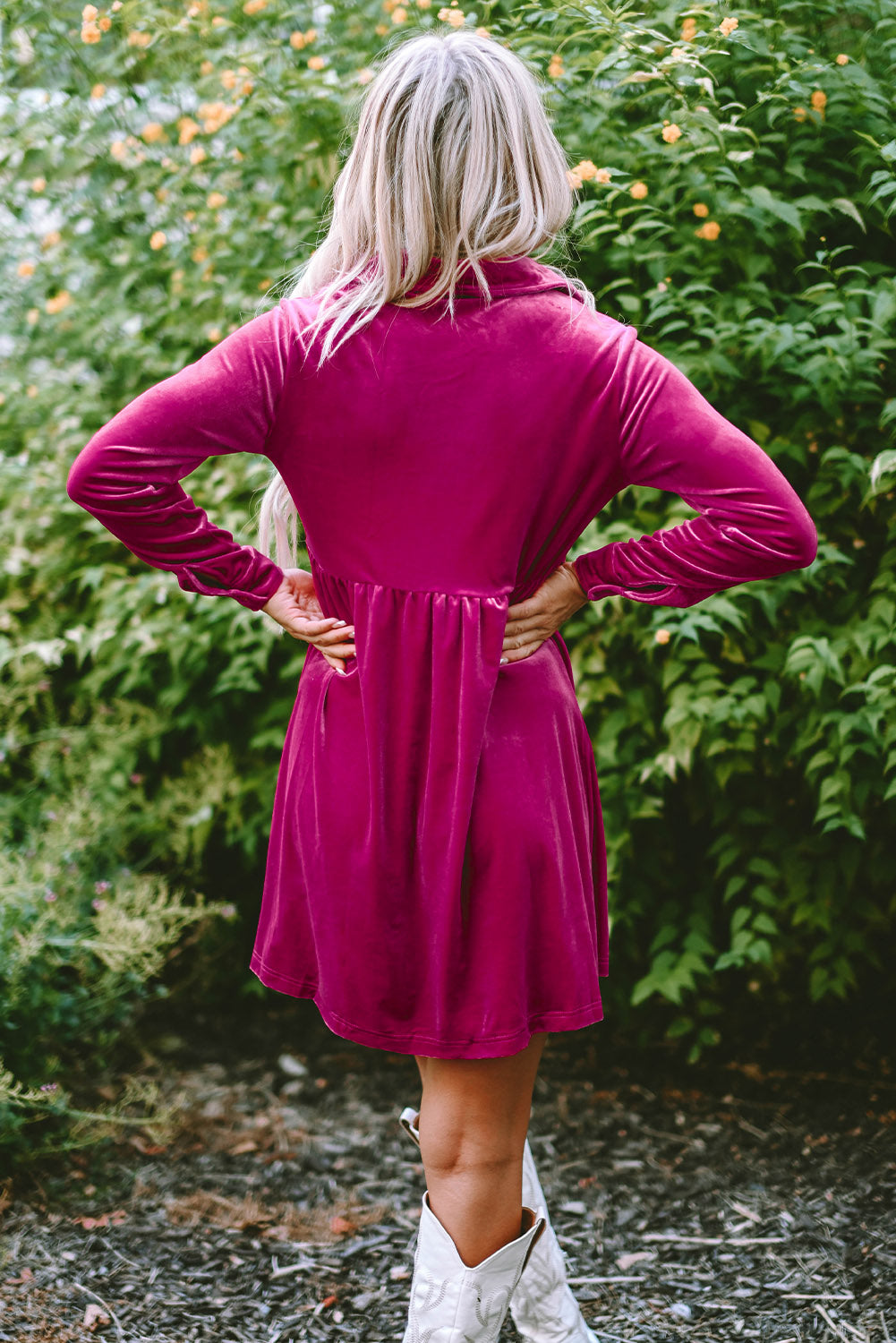 Cranberry Velvet Shirt Dress