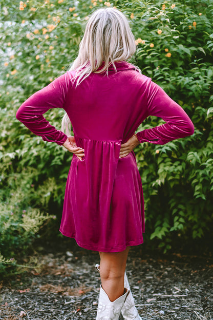 Cranberry Velvet Shirt Dress