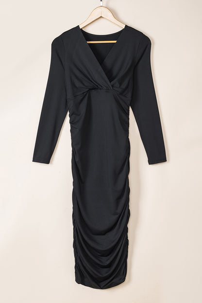 Midnight Muse Ruched Midi Dress