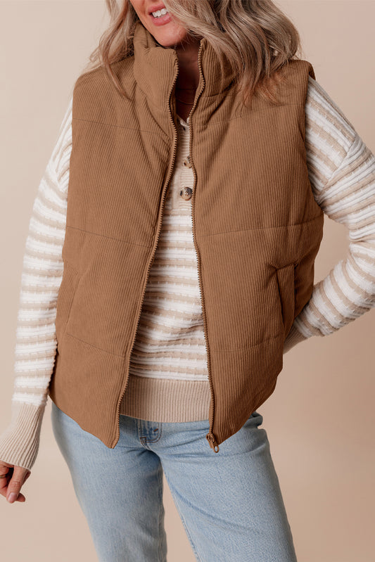 Caramel Cord Puffer Vest