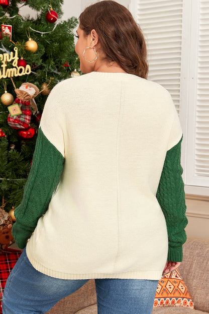 Plus Evergreen Colorblock Cable Knit Sweater