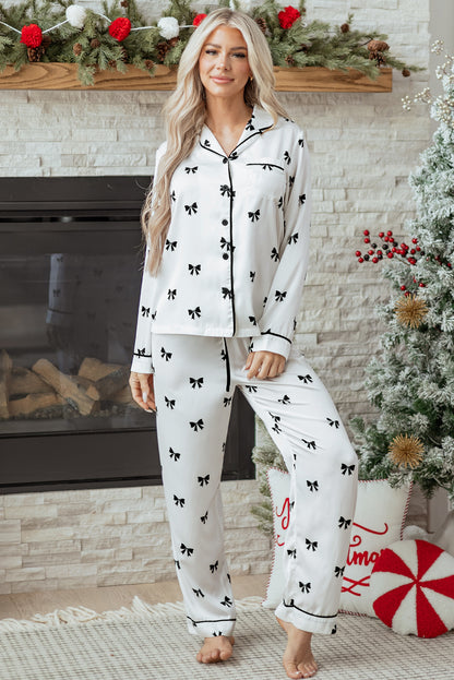 Midnight Bow Satin Pajama Set