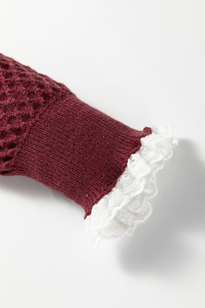Crimson Lace Trim Sweater