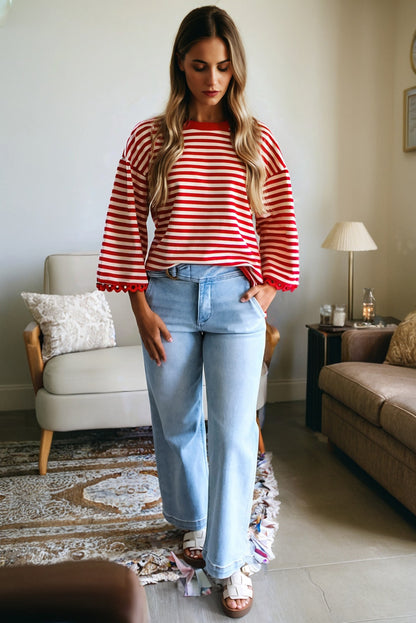 Coastal Stripe Lace Trim Top