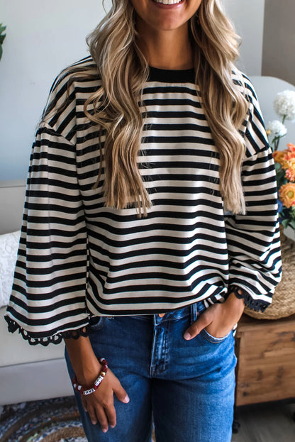 Coastal Stripe Lace Trim Top