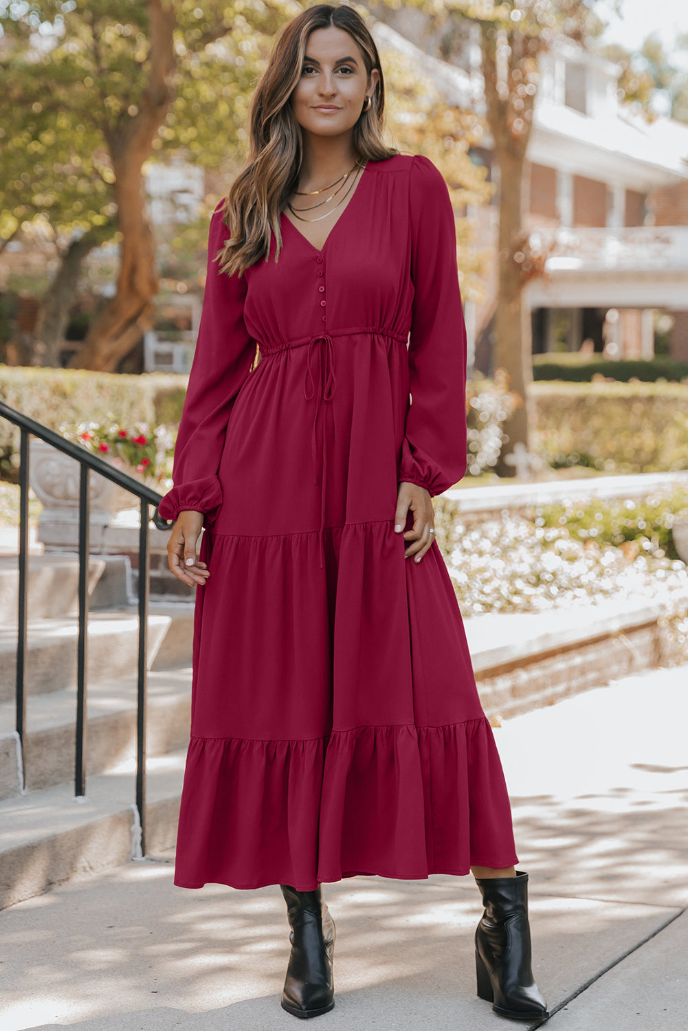 Cranberry Grace Tiered Maxi Dress