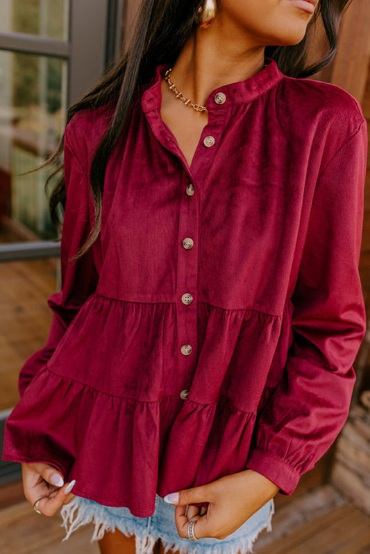 Cranberry Corduroy Tiered Blouse