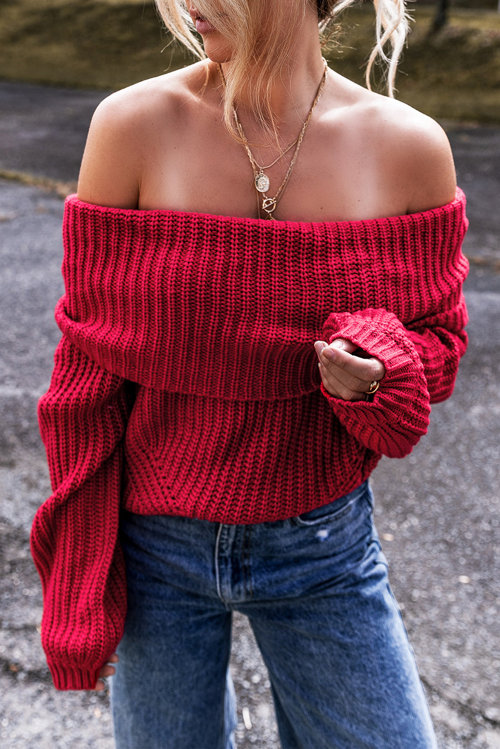 Scarlet Whisper Off-Shoulder Sweater