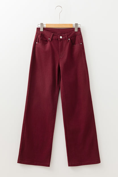 Bordeaux High Waist Wide Leg Jeans