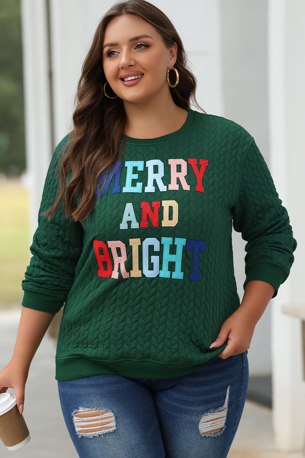Merry & Bright Cable Knit Sweatshirt