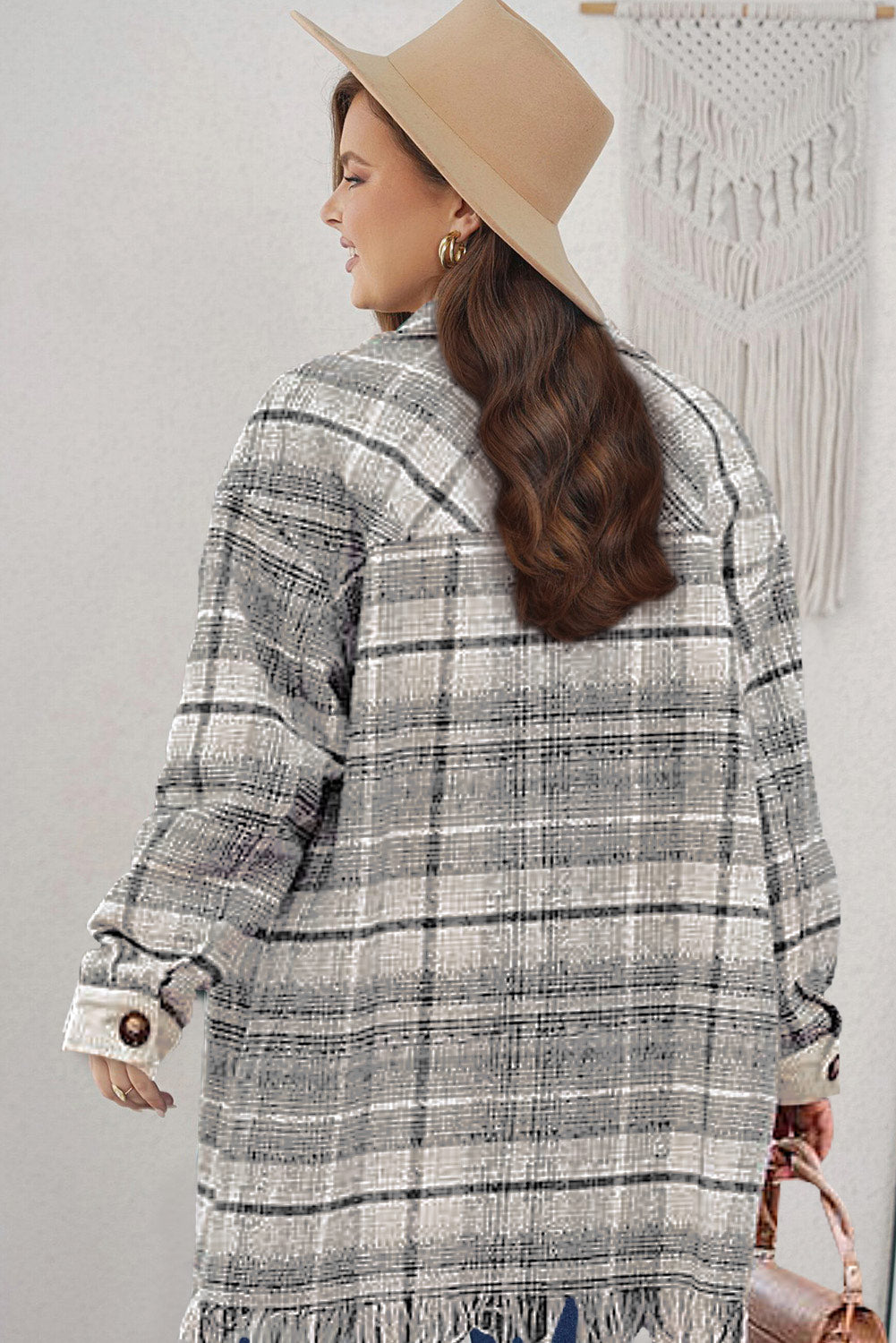 Boho Fringe Plaid Tweed Shacket
