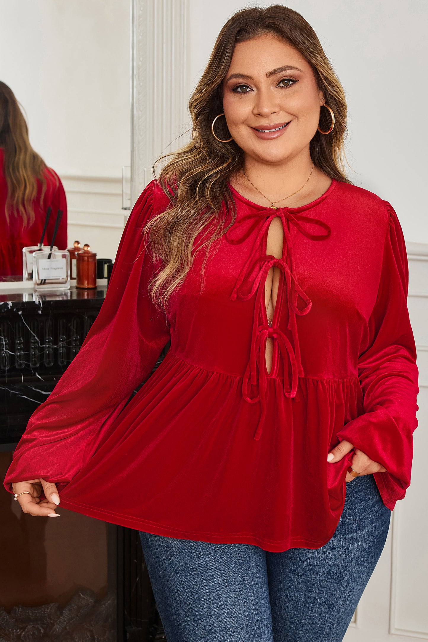 Velvet Ember Tie-Front Blouse