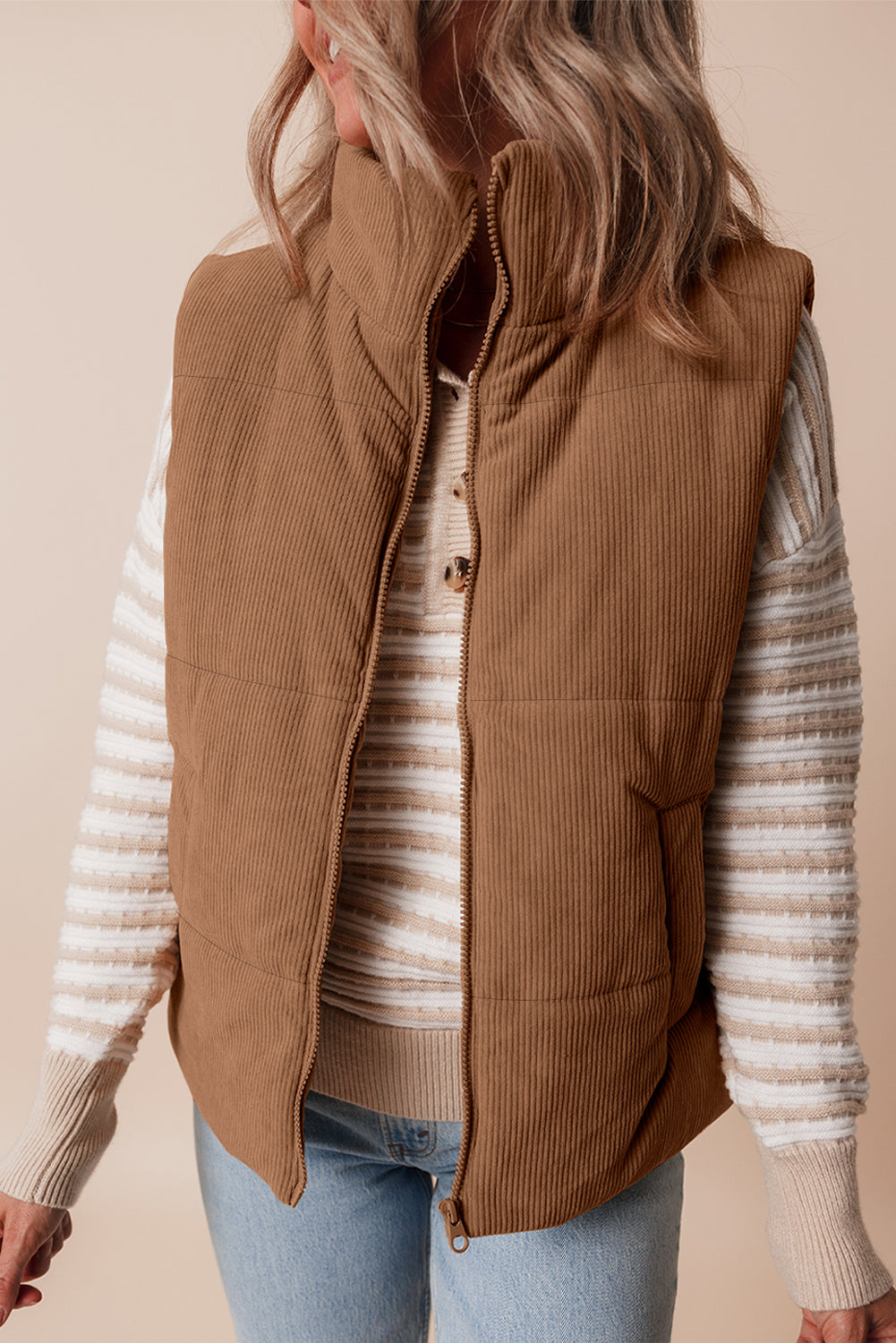 Caramel Cord Puffer Vest