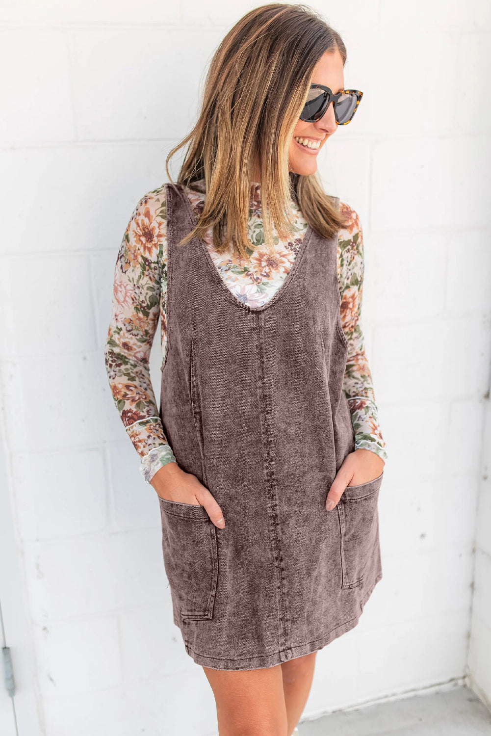 Mocha Wash Twill Overall Dress