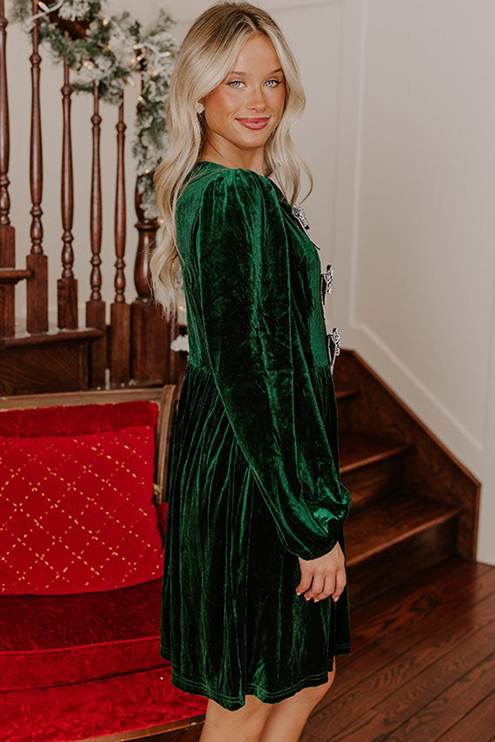 Emerald Bow Velvet Dress