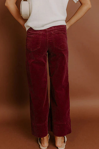 Burgundy Belle Corduroy Wide-Leg Pants