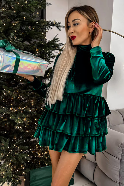 Emerald Ruffle Velvet Dress