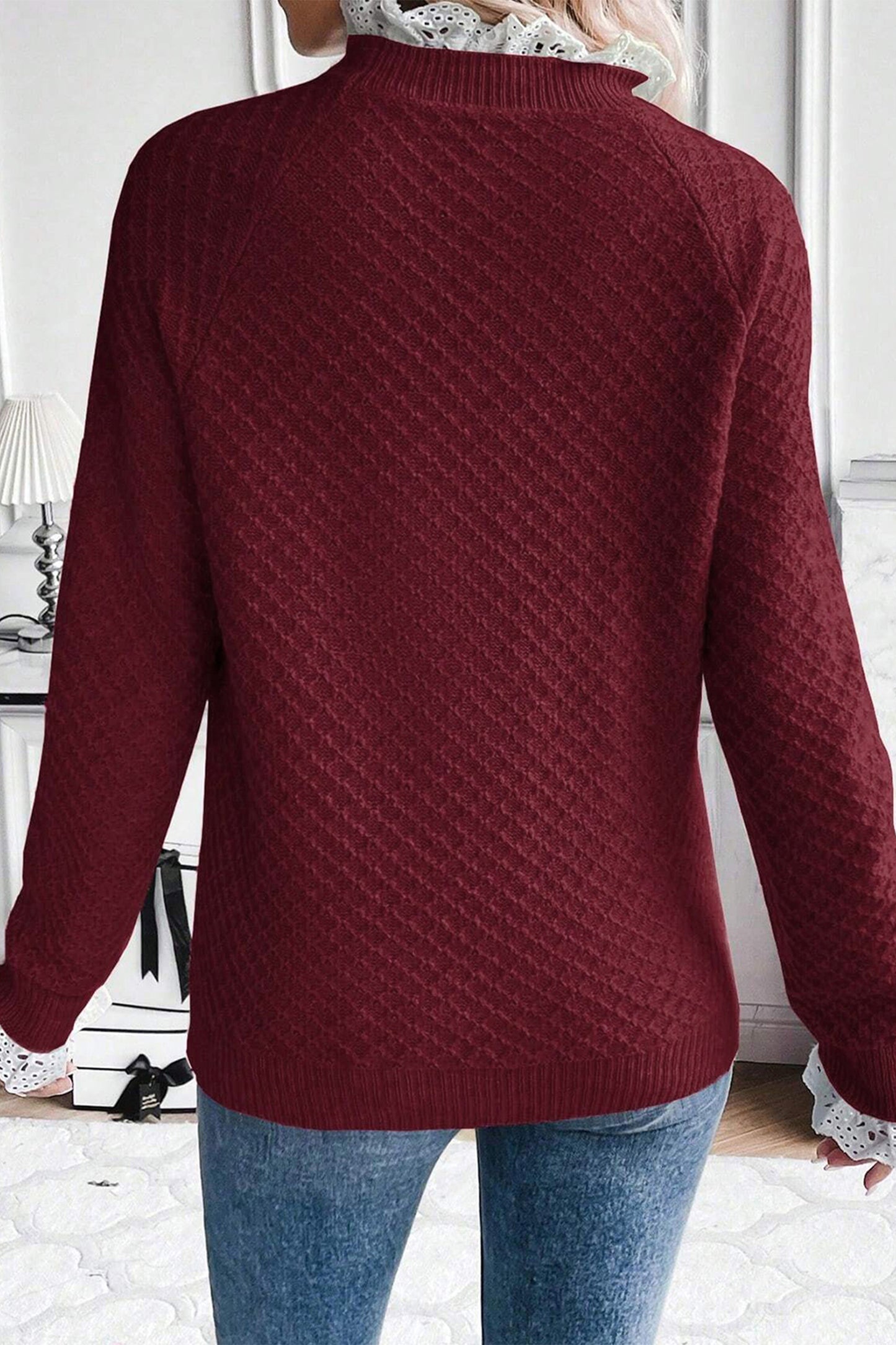 Crimson Lace Trim Sweater